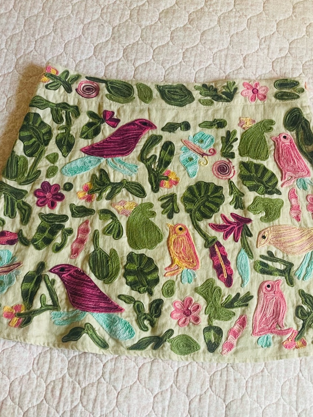 Calypso St. Barth Cream A-Line Skirt with Colorful Bird Embroidery - Picture 2 of 12